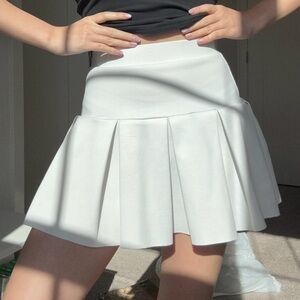 White Pleated Flared Mini Skirt - Women's